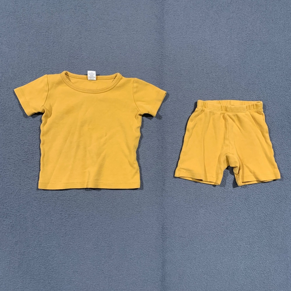 Organic Cotton Mustard Yellow 2-Piece T-Shirt and Shorts Pajama Set 18-24 Months